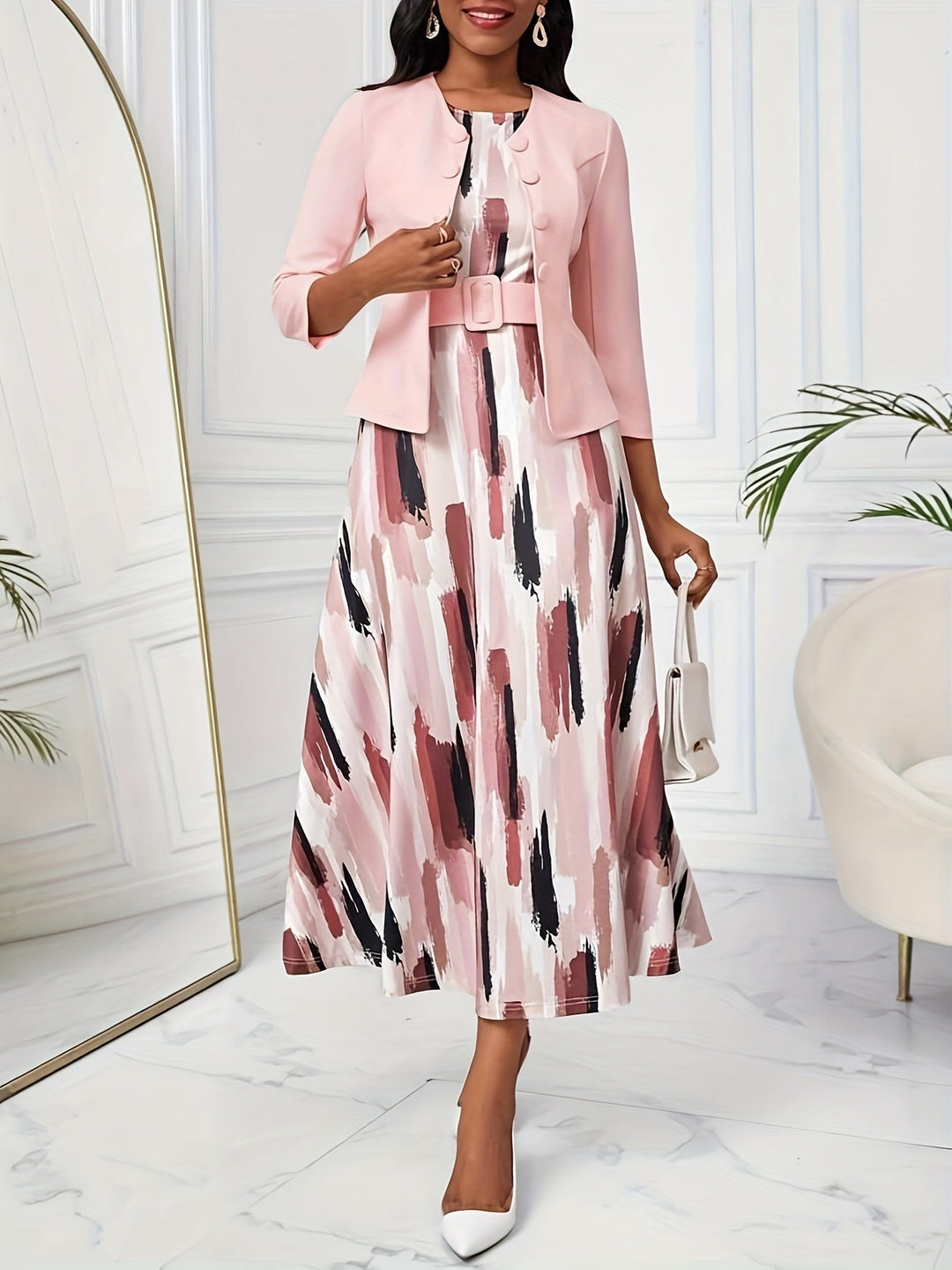AMELIE LANE | PRINTED BELTED TWO-PIECE SET