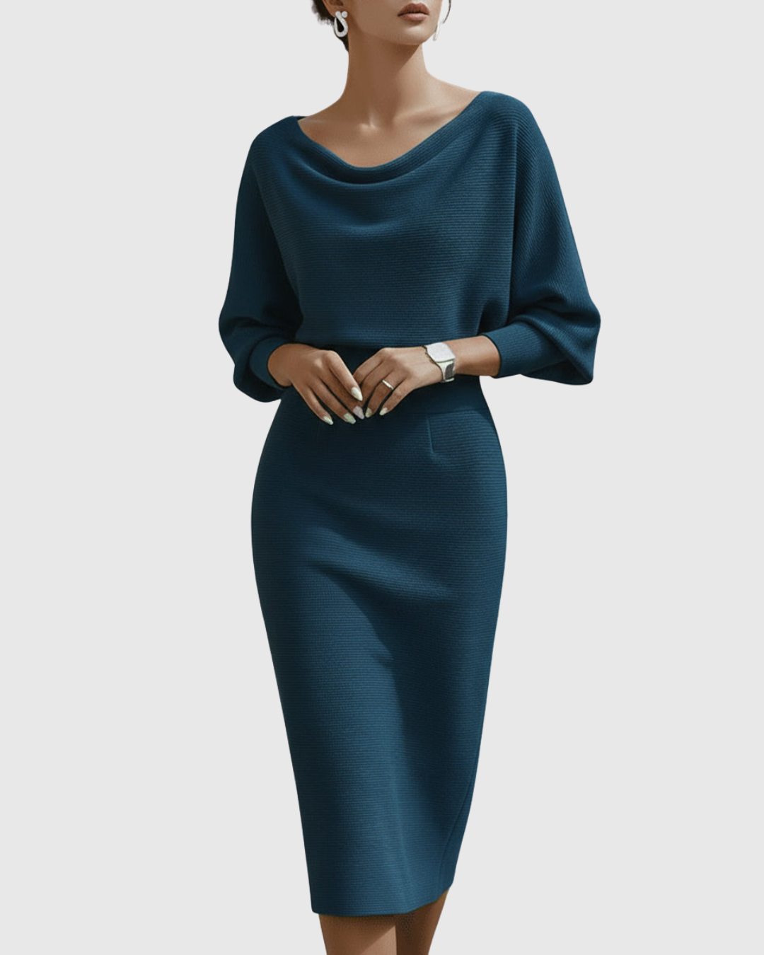 ISMÉRIA | WHITE DRAPED BATWING MIDI DRESS