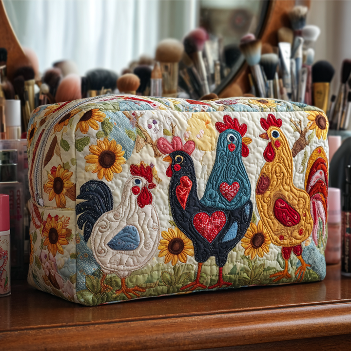 Adalyn - Quilted Toiletry Bag - Chickens Among Trees