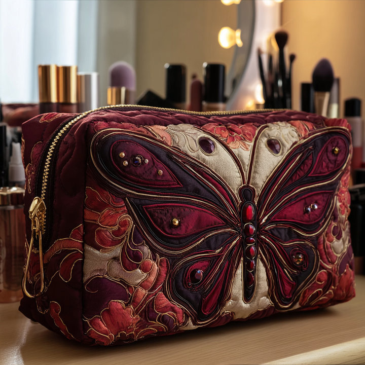 Alberta - Quilted Toiletry Bag - Garden of Butterflies