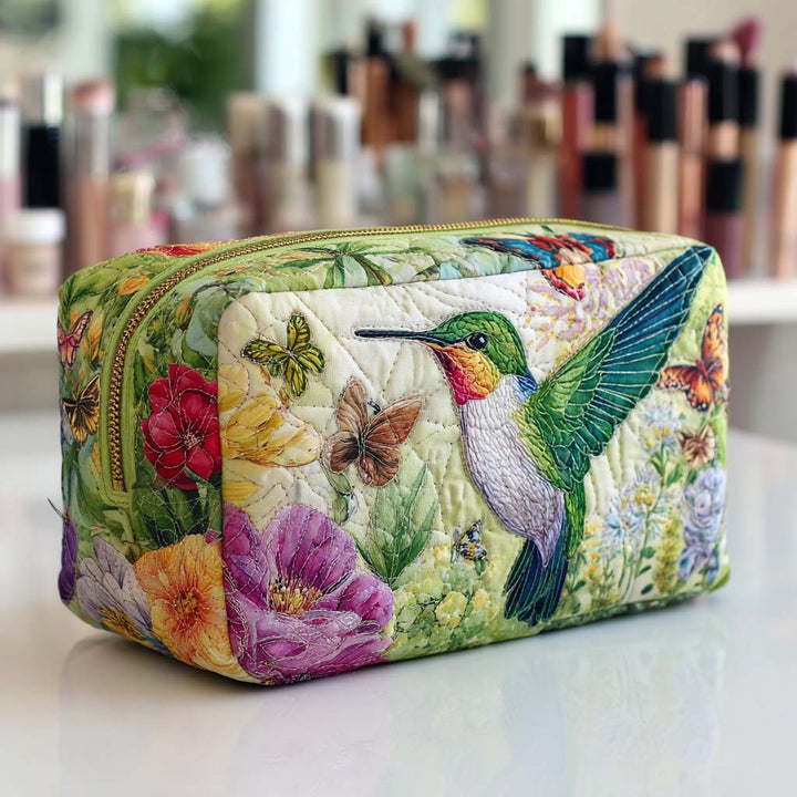 Alejandra - Quilted Toiletry Bag - Embroidered Flowers in Motion