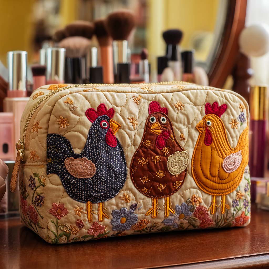 Alice - Quilted Toiletry Bag - Decorative Chicken