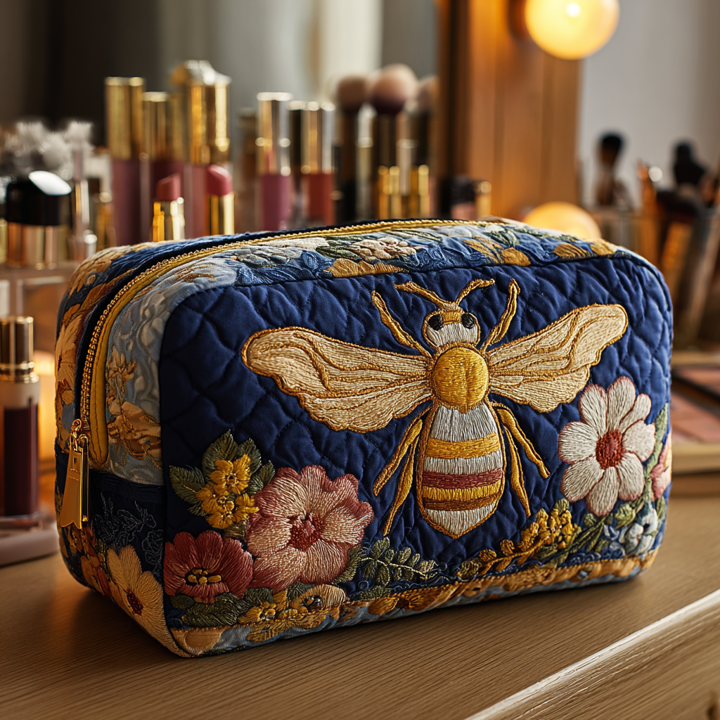 Alicia - Quilted Toiletry Bag - Bees and Flowers