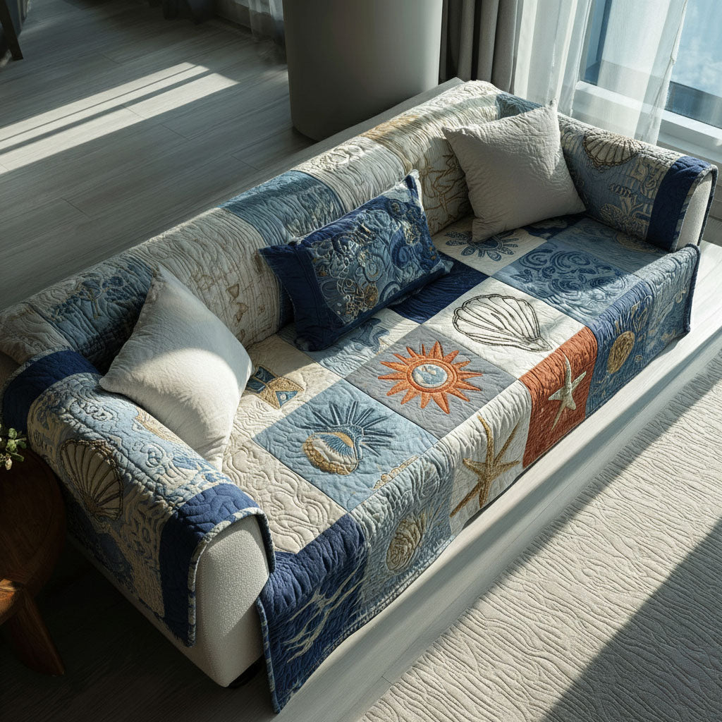 Coastal Quilted Sofa Cover NCU0VT362