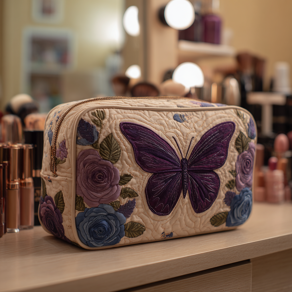 Bessie - Quilted Toiletry Bag - Quilt and Butterfly