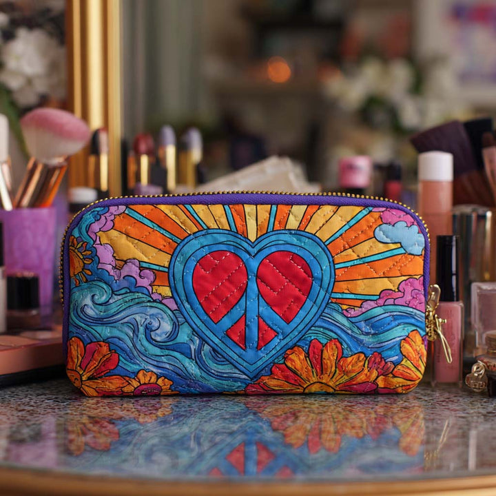 Beverly - Quilted Toiletry Bag - Peace Symbol