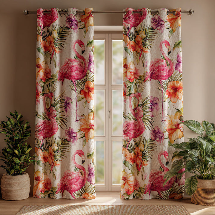 Bloom Flamingo Quilted Curtains NCU0HH1723