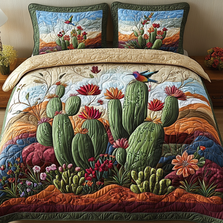 Cactus Haven 3-Piece Quilted Bedding Set NCU0DV2513