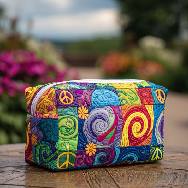 Charlee - Quilted Toiletry Bag - Peace Symbol