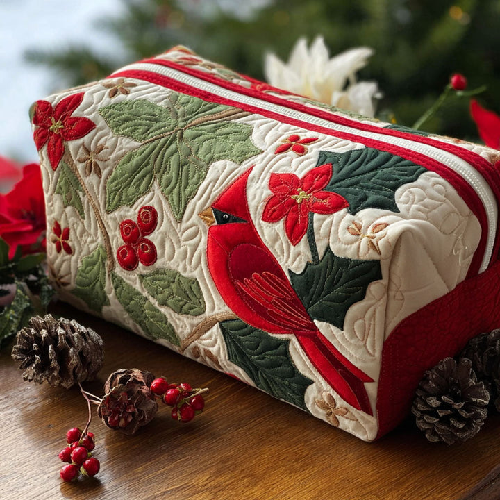Cora - Quilted Toiletry Bag - Cardinal and Holly