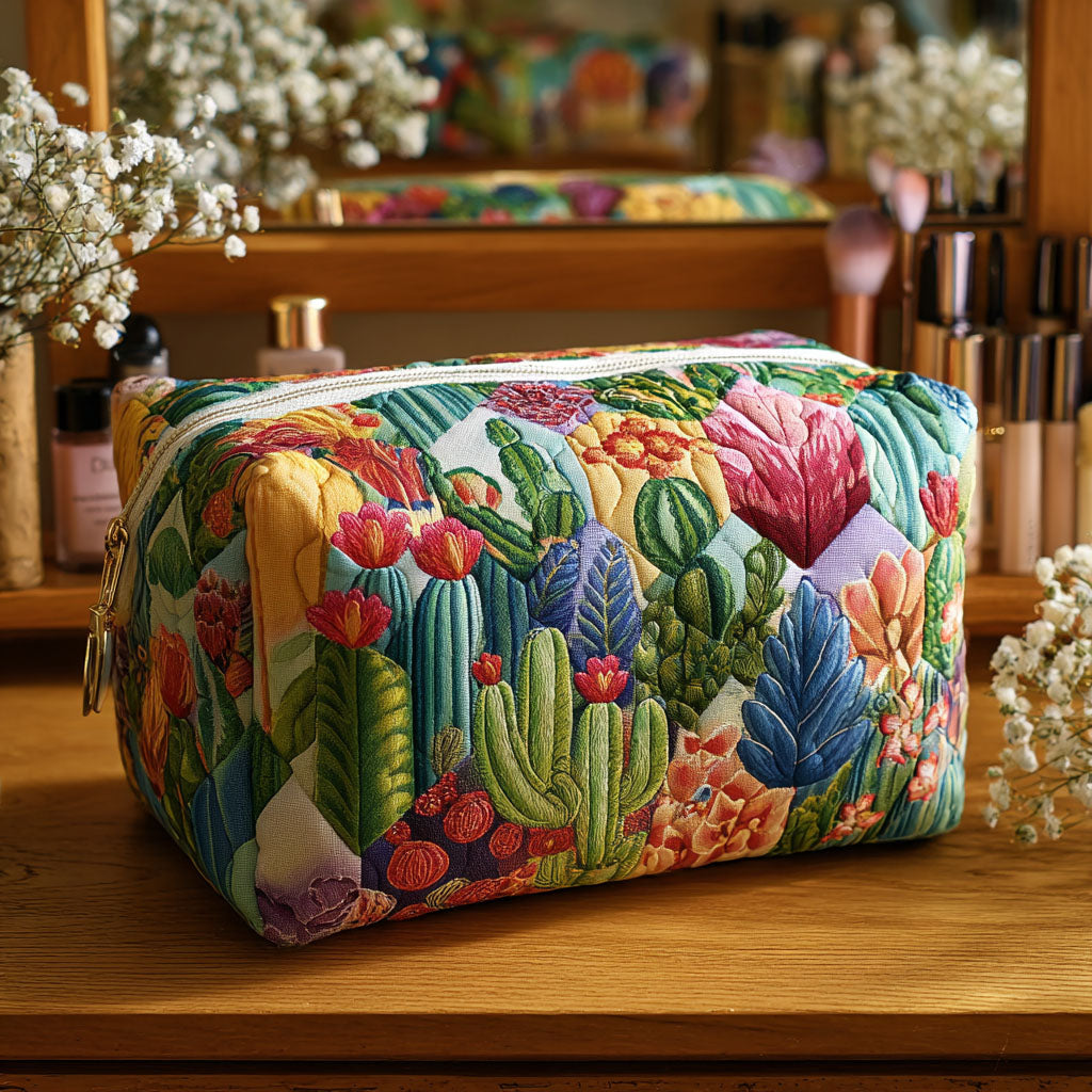 Courtney - Quilted Toiletry Bag - Succulents