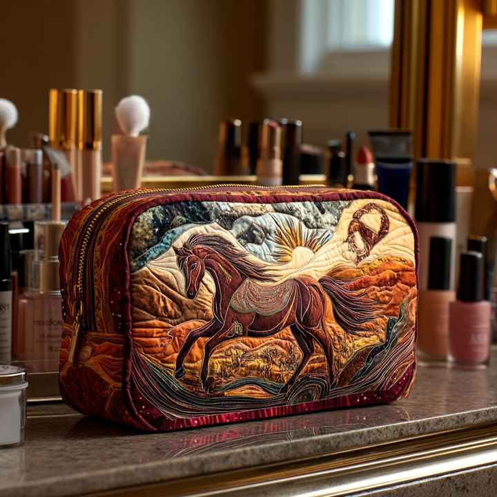 Danielle - Quilted Toiletry Bag - Embroidered Horse