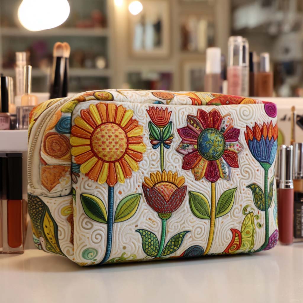 Doris - Quilted Toiletry Bag - Cheerful Flower
