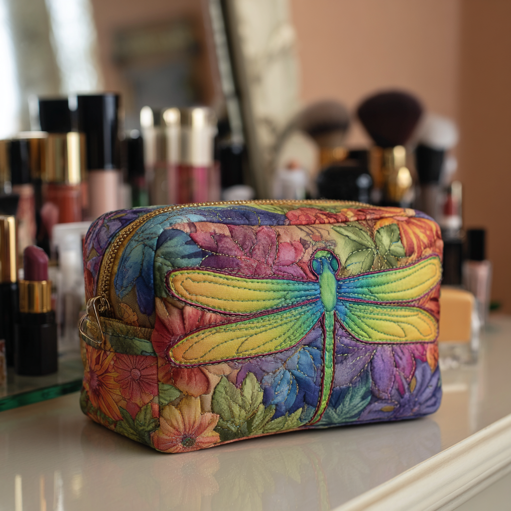 Erin - Quilted Toiletry Bag - Dragonflies in Grass