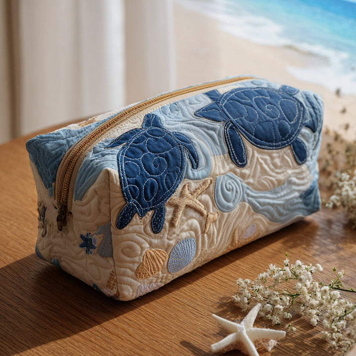 Everly - Quilted Toiletry Bag - Blue Shells