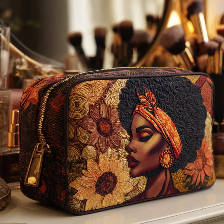 Gabriella - Quilted Toiletry Bag - Embroidered Floral Pattern
