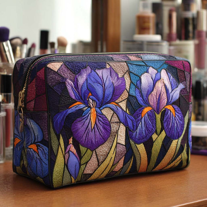 Genevieve - Quilted Toiletry Bag - Embroidered Floral Pattern