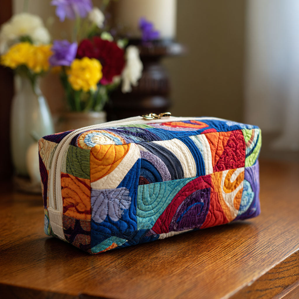 Gloria - Quilted Toiletry Bag - Retro Waves