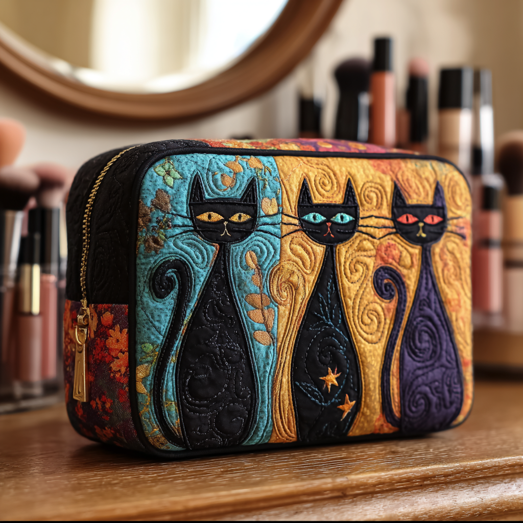 Goldie - Quilted Toiletry Bag - Curious Cat