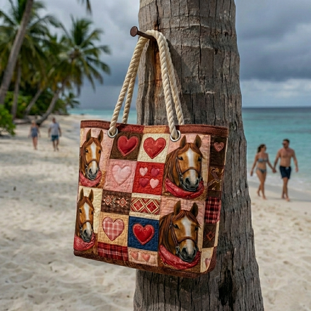 Handmade Beach Bag - Horses and Hearts