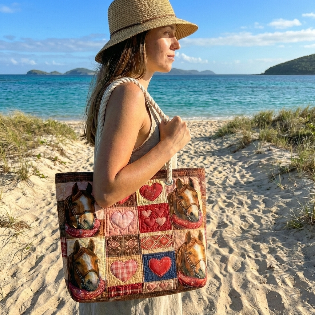Handmade Beach Bag - Horses and Hearts