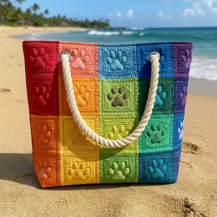 Handmade Beach Bag - Rainbow Paw Prints