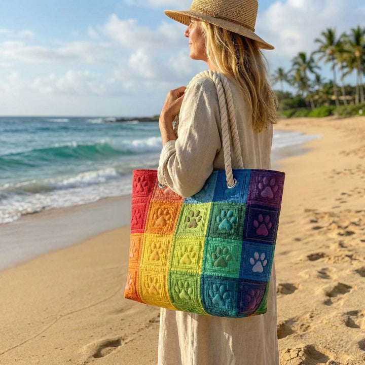 Handmade Beach Bag - Rainbow Paw Prints