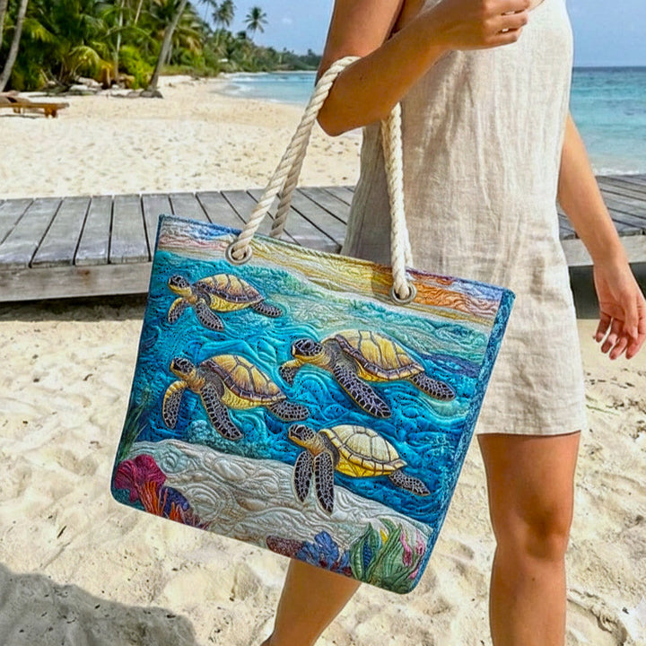 Handmade Beach Bag - Turtles and Coral