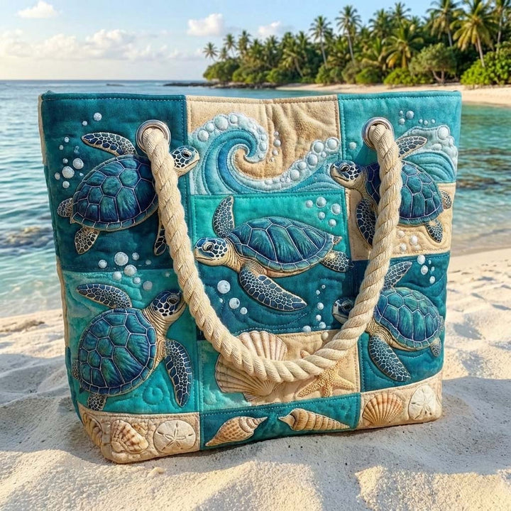 Handmade Beach Bag - Turtles and Shells Patchwork