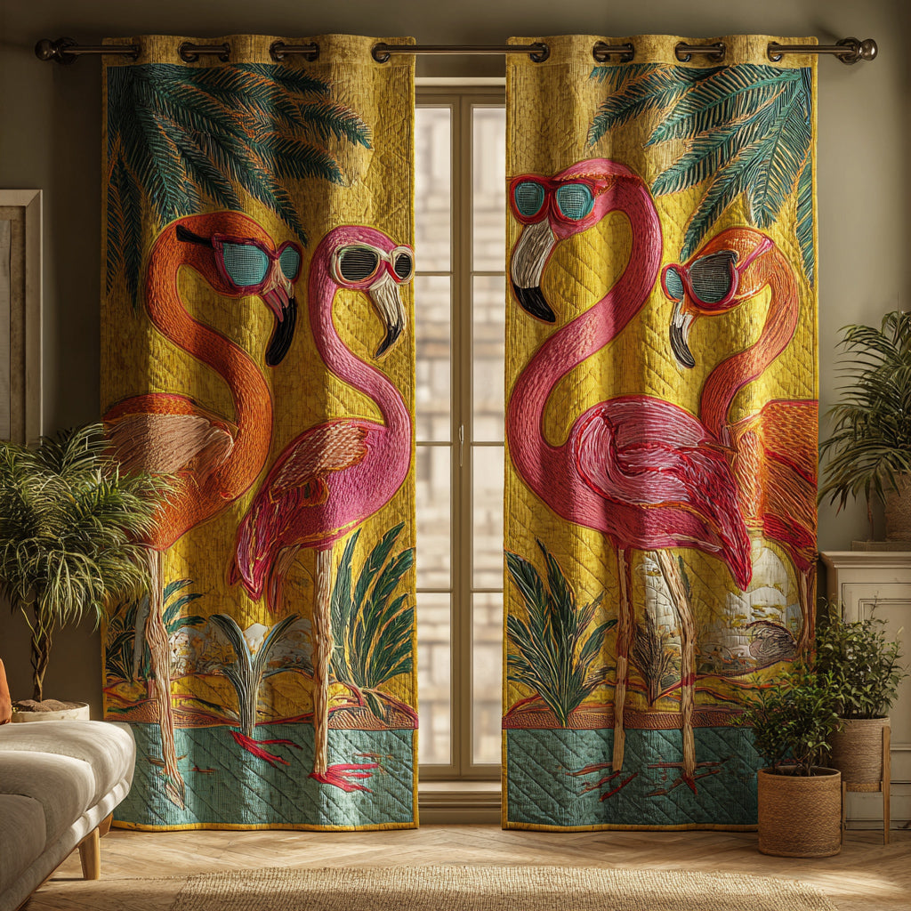 Havana Flamingo Quilted Curtains NCU0HH1727