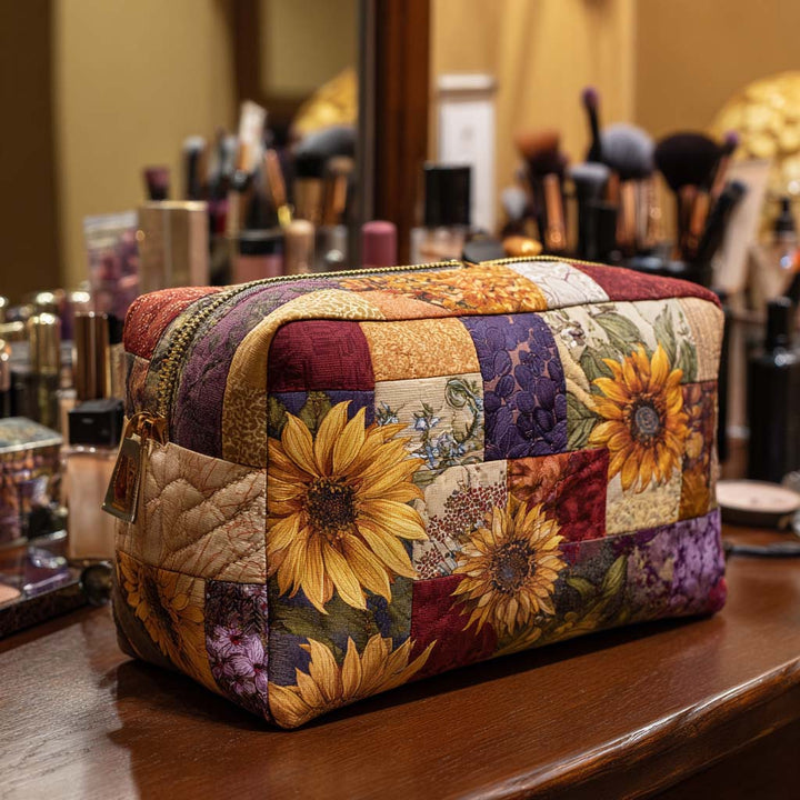 Hazel - Quilted Toiletry Bag - Golden Flower