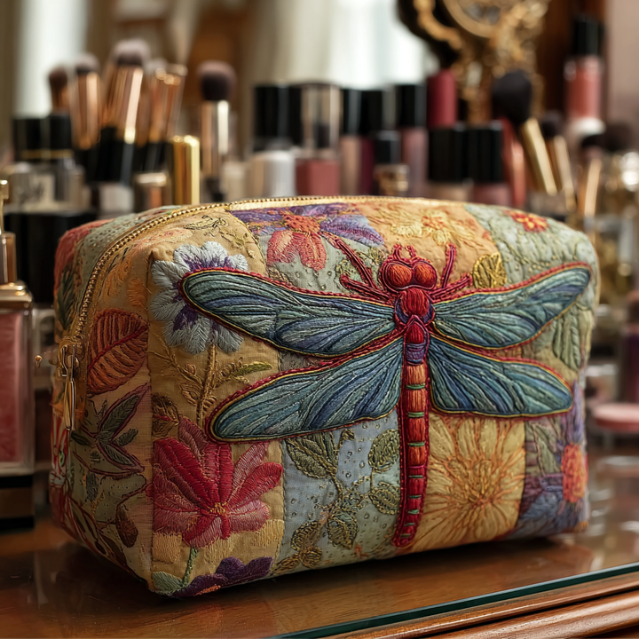 Holly - Quilted Toiletry Bag - Elegant Dragonfly