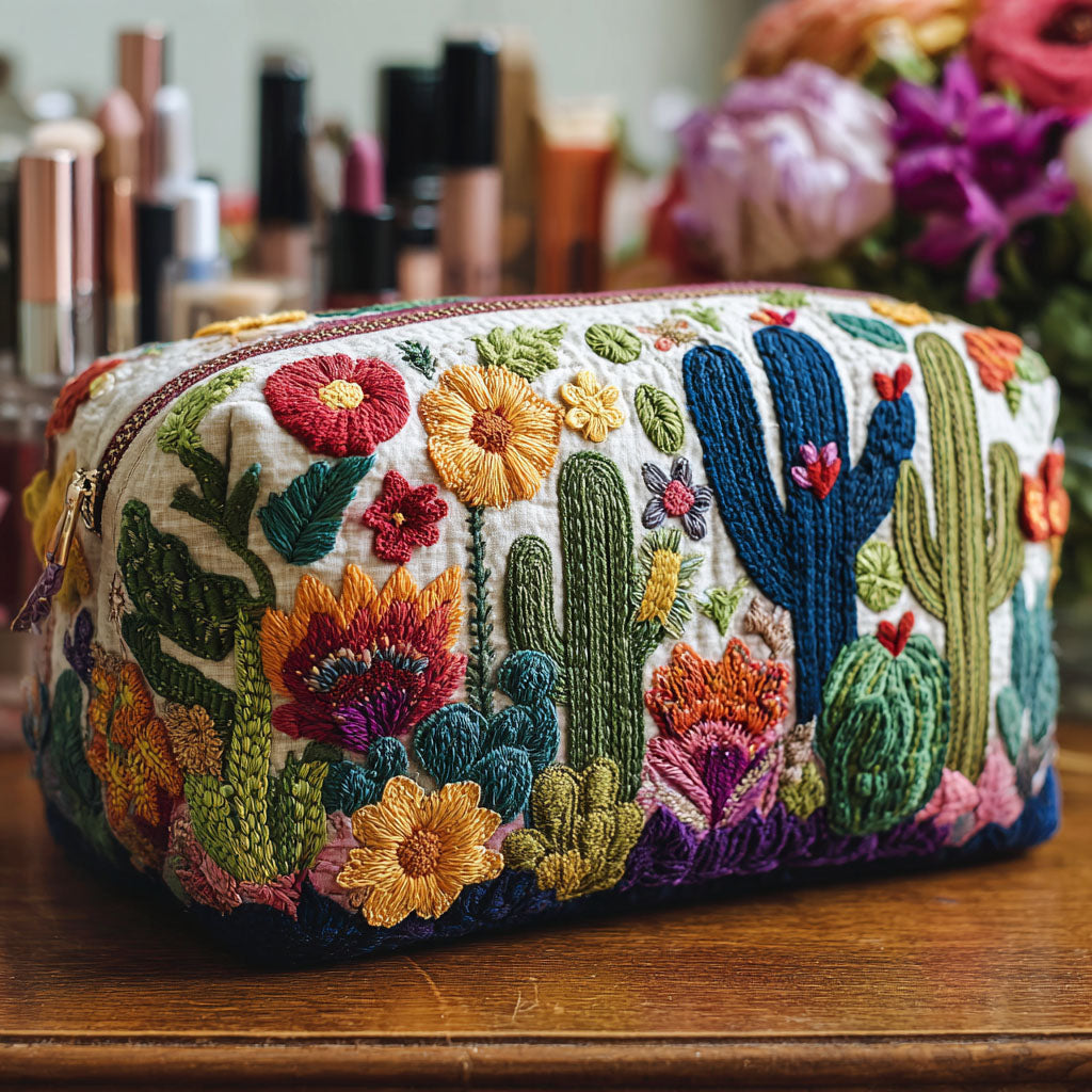 Kaitlyn - Quilted Toiletry Bag - Succulents