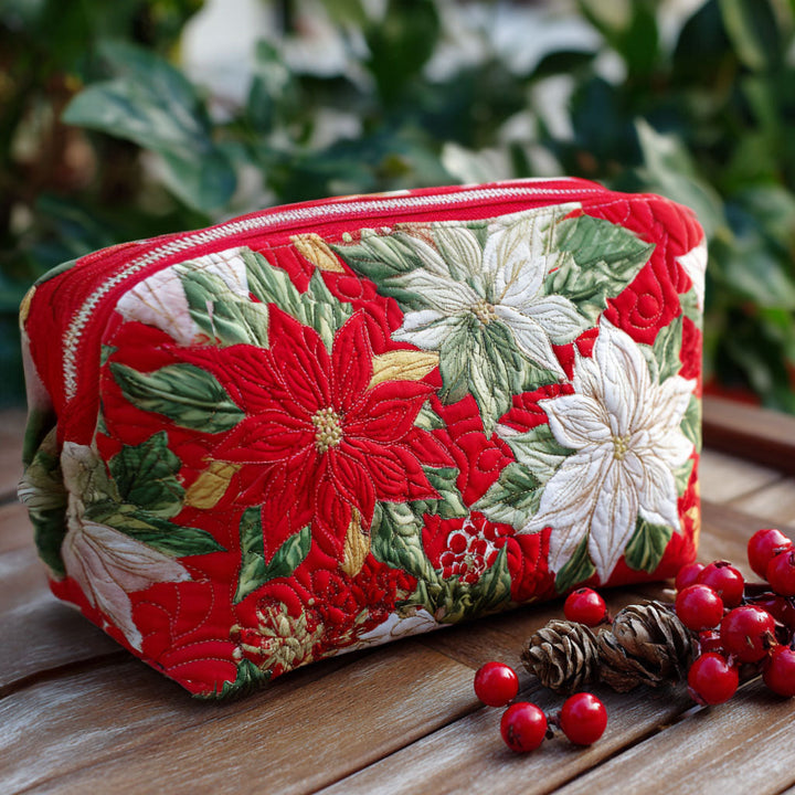 Kayla - Quilted Toiletry Bag - Embroidered Floral Pattern