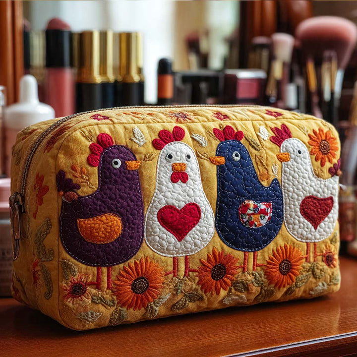 Lucy - Quilted Toiletry Bag - Chicken Feathers