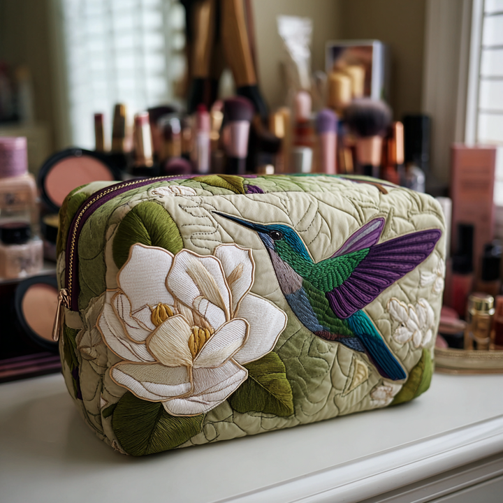 Matilda - Quilted Toiletry Bag - Hummingbirds in Grass