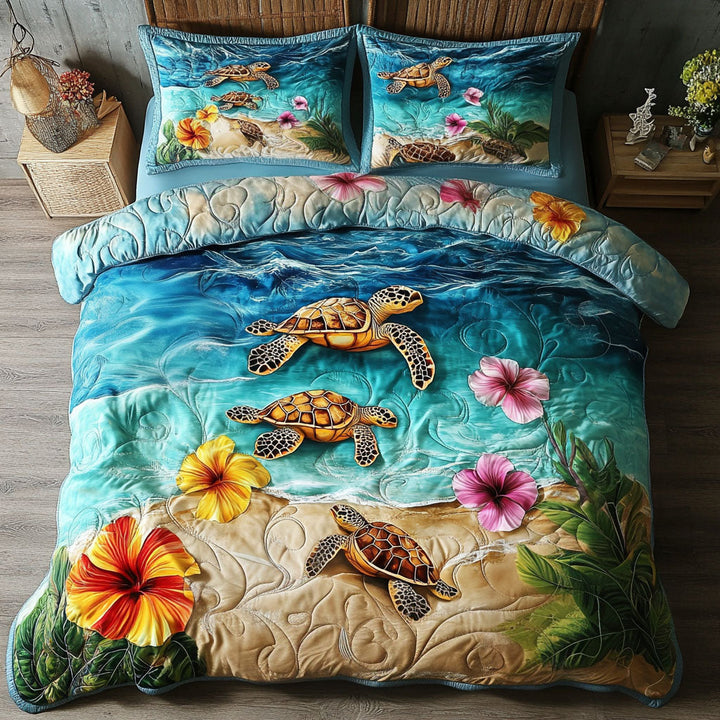 Turtle 3-Piece Quilted Bedding Set NCU0VT170