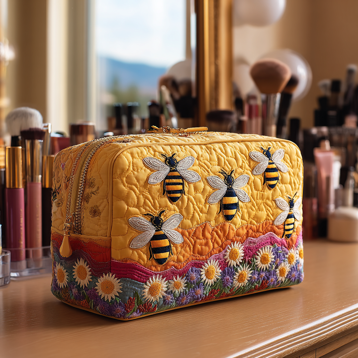 Nia - Quilted Toiletry Bag - Bees and Flowers