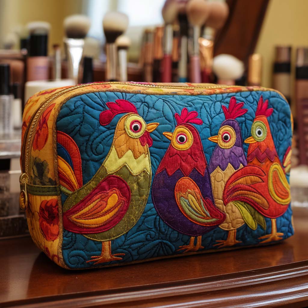 Nora - Quilted Toiletry Bag - Cute Chicken
