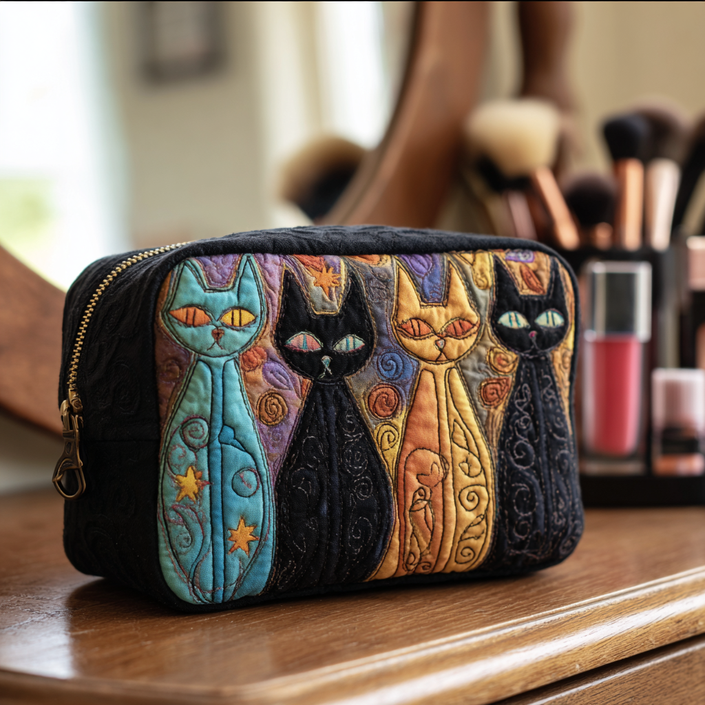 Novalee - Quilted Toiletry Bag - Dreaming Cat
