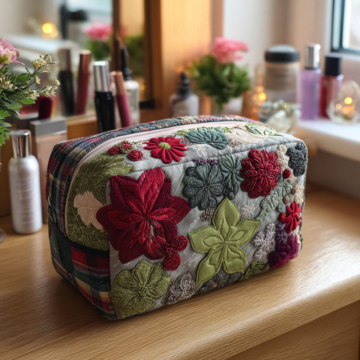 Peggy - Quilted Toiletry Bag - Embroidered Flowers