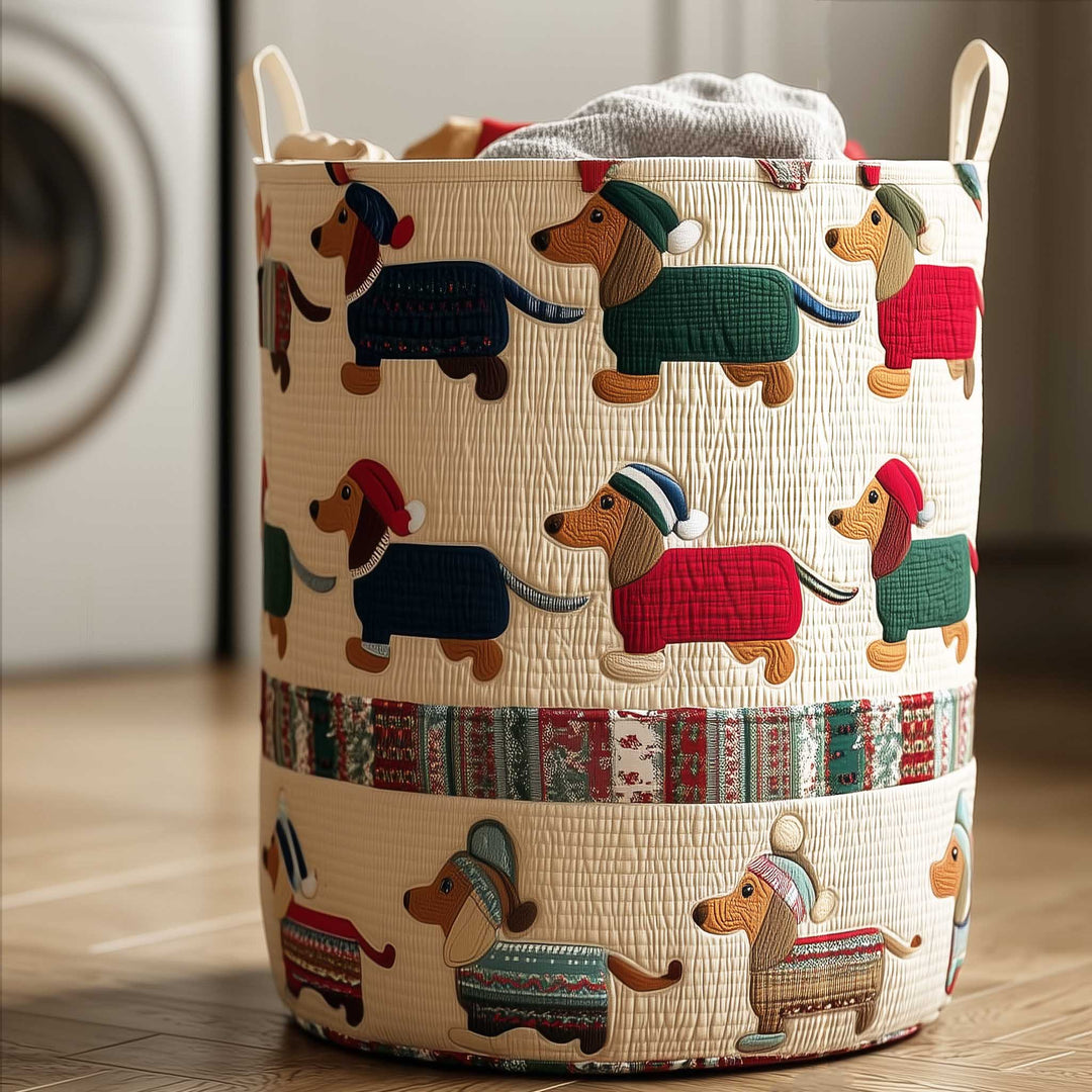 Playful Dachshund Parade Quilted Laundry Basket NCU0HTT096