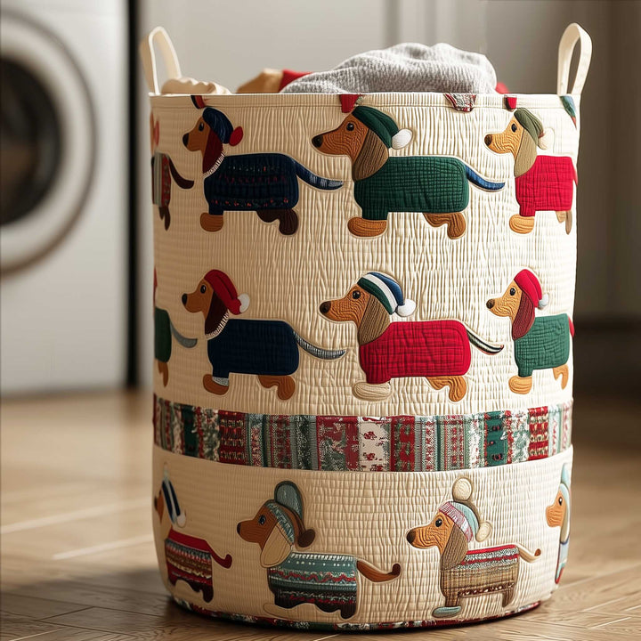 Playful Dachshund Parade Quilted Laundry Basket NCU0HTT096