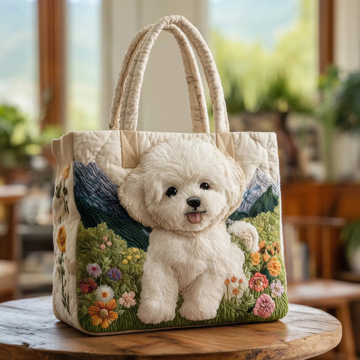 Quilted Tote Bag - Bichon Frise