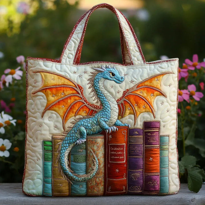 Quilted Tote Bag - Book Dragon