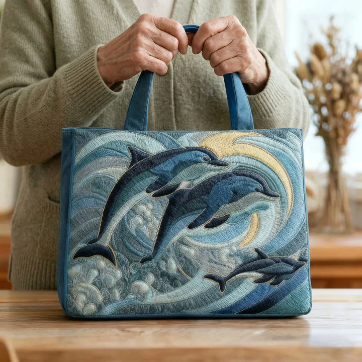 Quilted Tote Bag - Ocean Dolphins