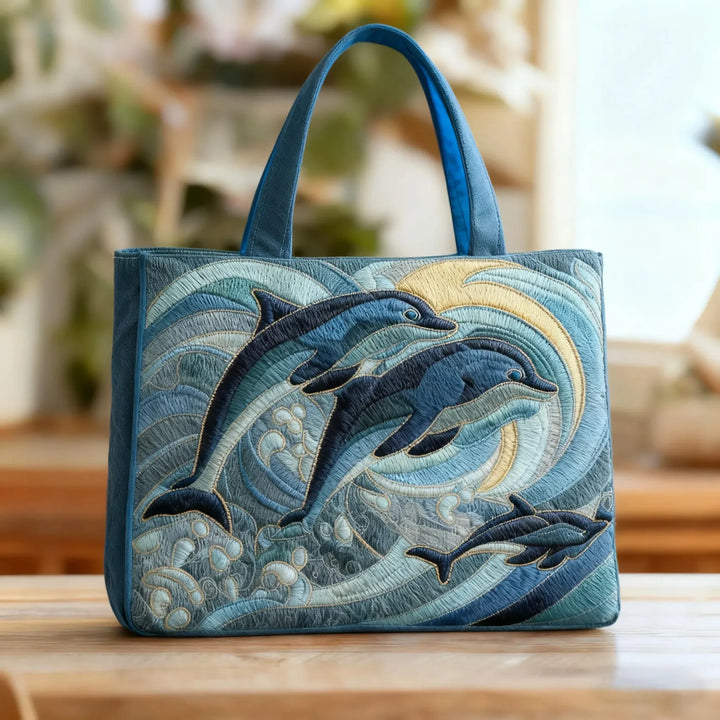 Quilted Tote Bag - Ocean Dolphins