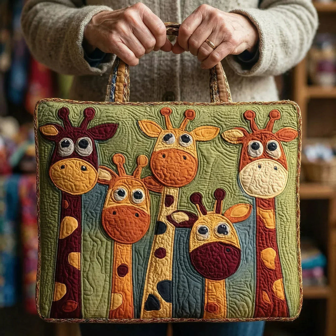 Quilted Tote Bag - Playful Giraffes