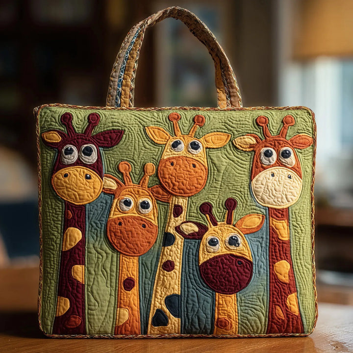 Quilted Tote Bag - Playful Giraffes