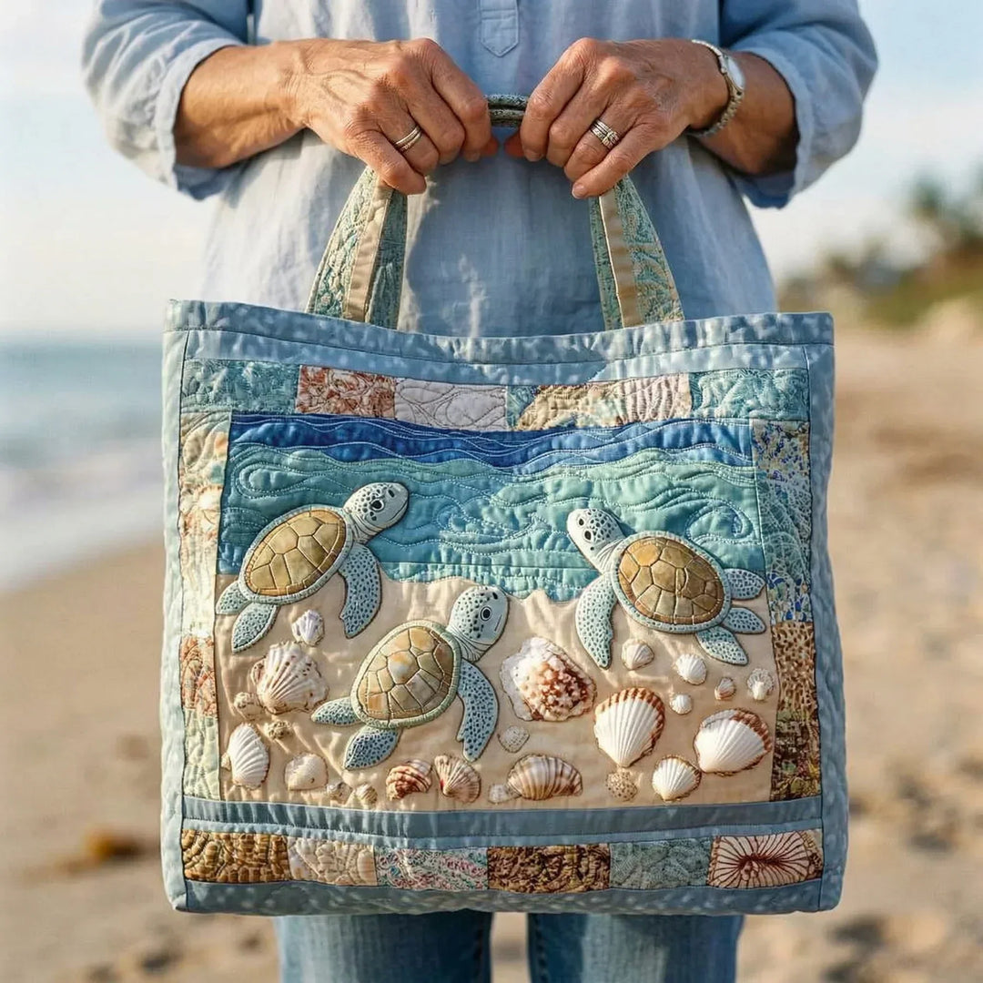 Quilted Tote Bag - Sea Turtles on the Shore